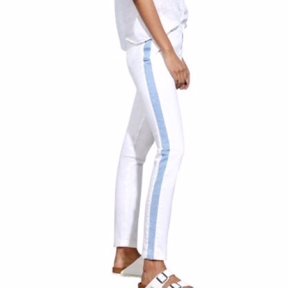 ECRU The Kinney White Blue Stripe Mid Rise Straight Leg Denim Jeans Size 31 - Picture 1 of 12